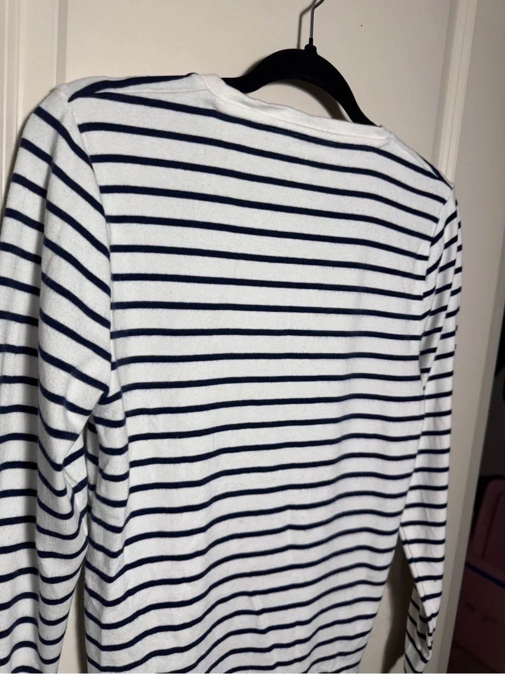 J.CREW Everyday Tee White Navy Striped Long Sleeve Crew Neck T-Shirt Women L